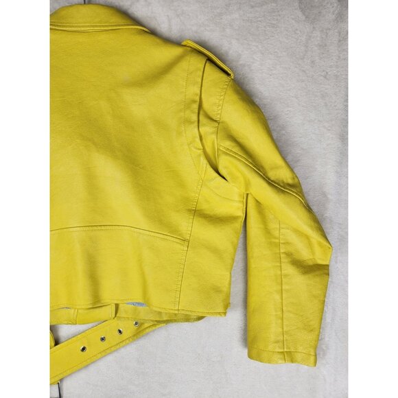 Zara Basic Women's Large Faux Leather Jacket Mustard Yellow Biker - Picture 7 of 13